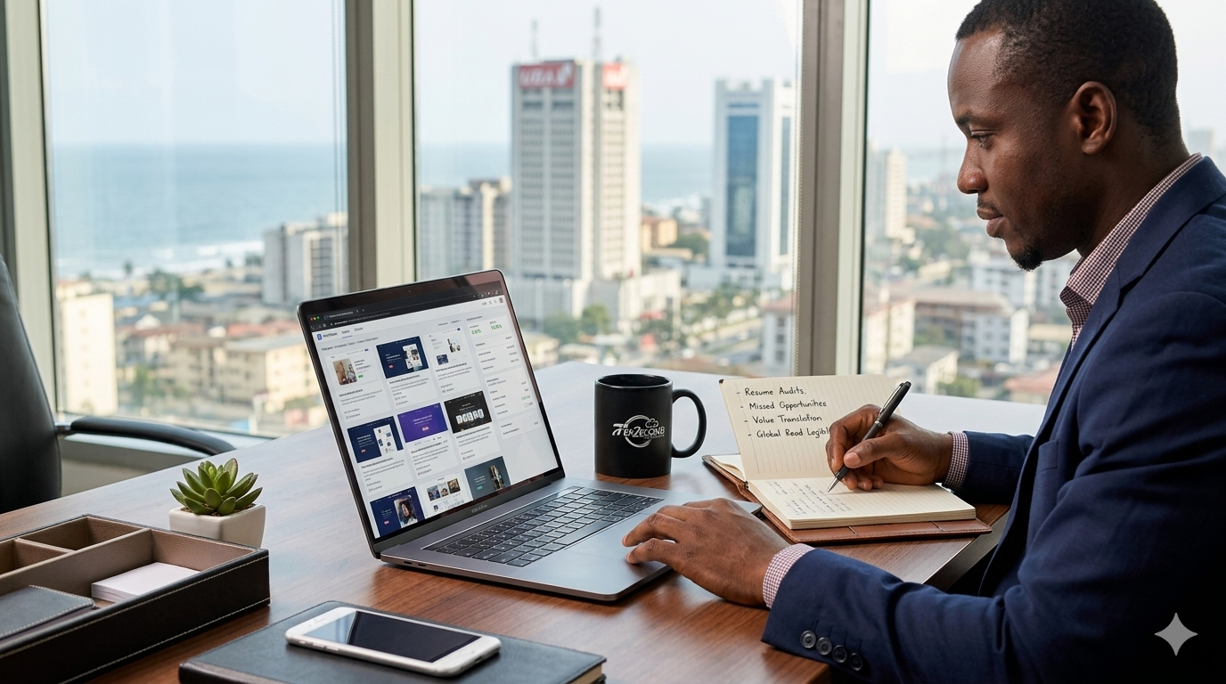 Developer reviewing a portfolio on a laptop for a remote job application